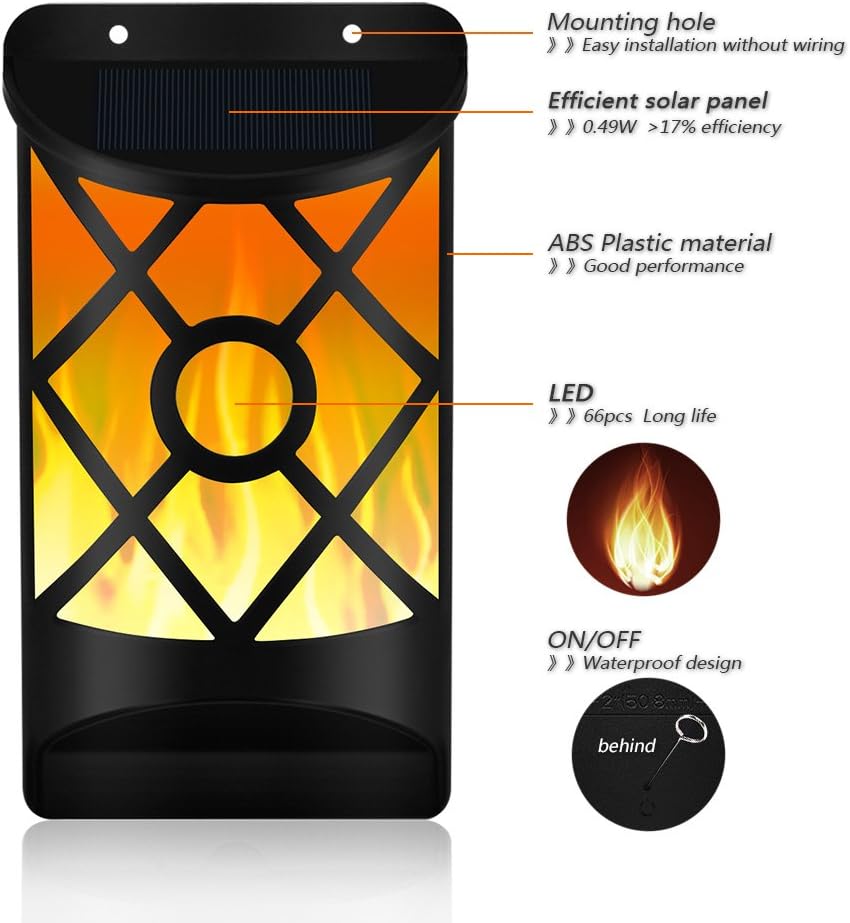 Solar Wall Flame Lights, Waterproof Outdoor Garden Lights U690