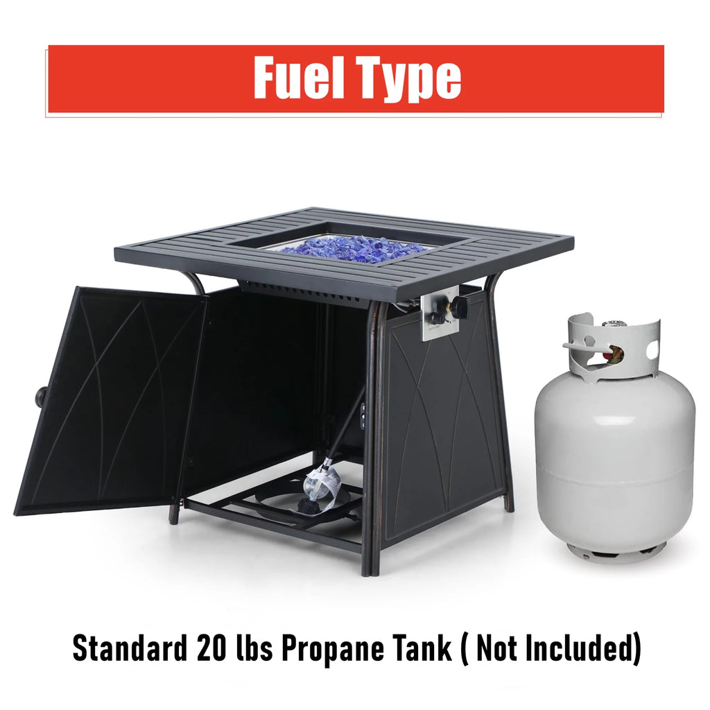 28'' Gas Fire Pit Table with Blue Fire Glass U8565