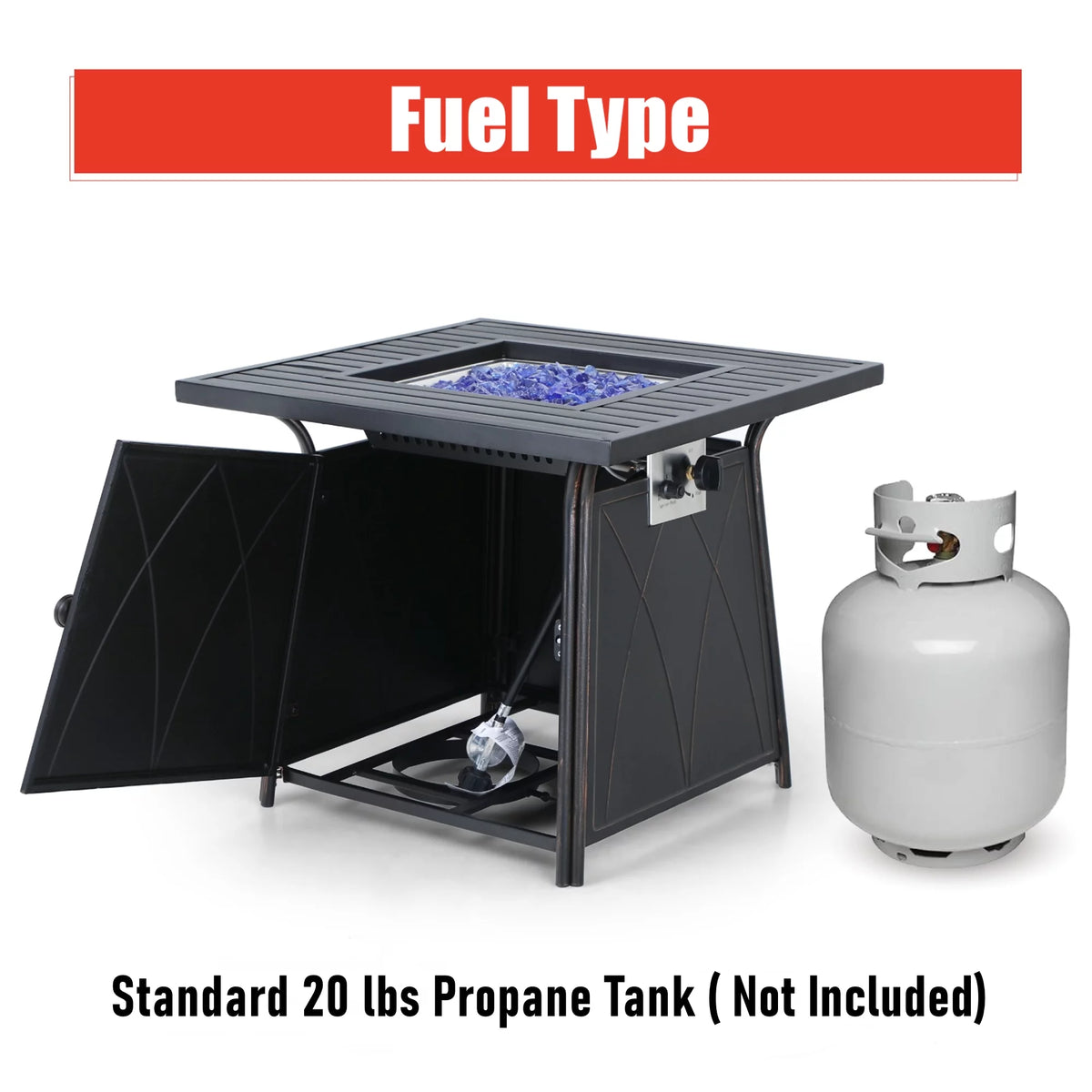28'' Gas Fire Pit Table with Blue Fire Glass U8565