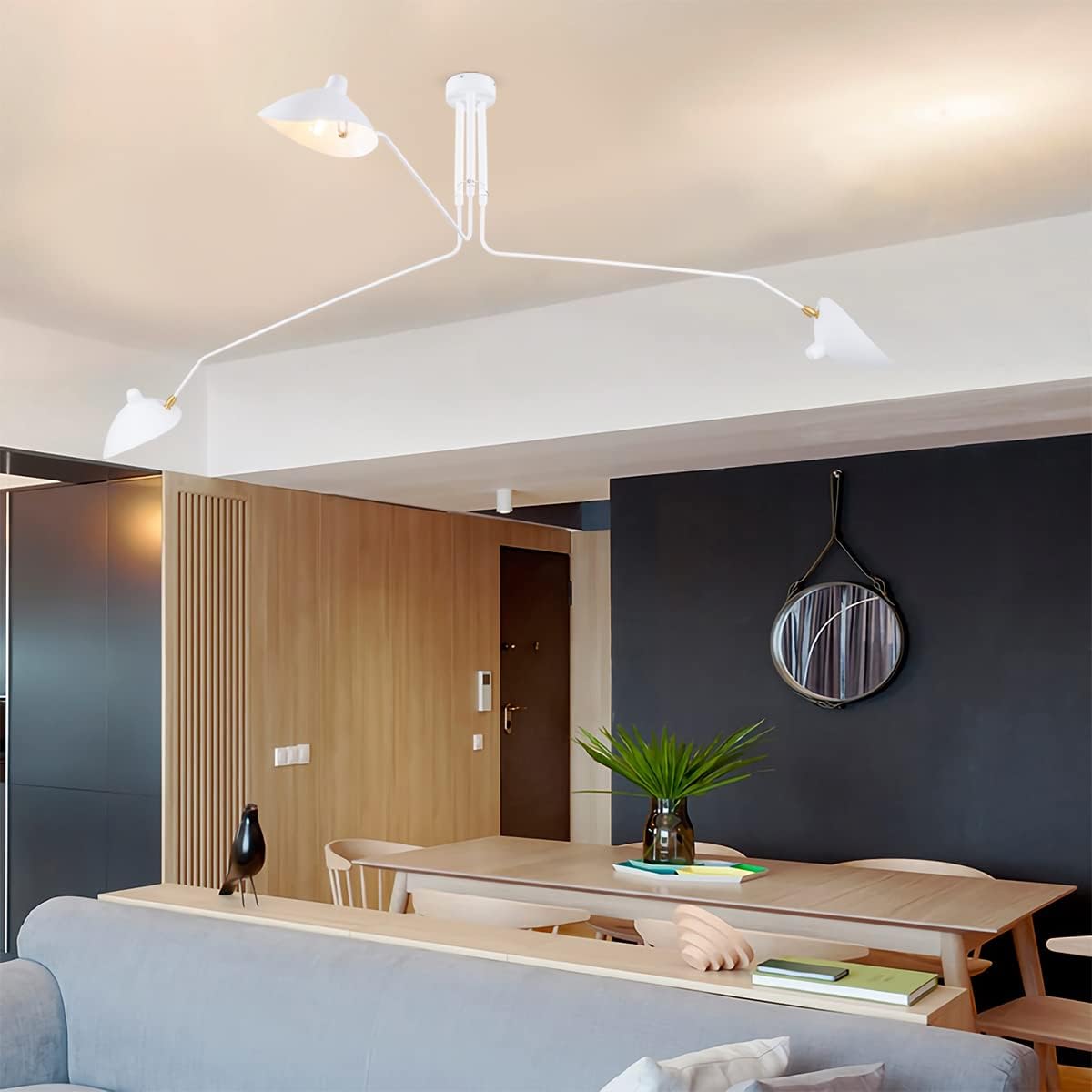 Mid-Century Modern 3-Arms Ceiling Lamp with Adjustable Lamp Head Q160