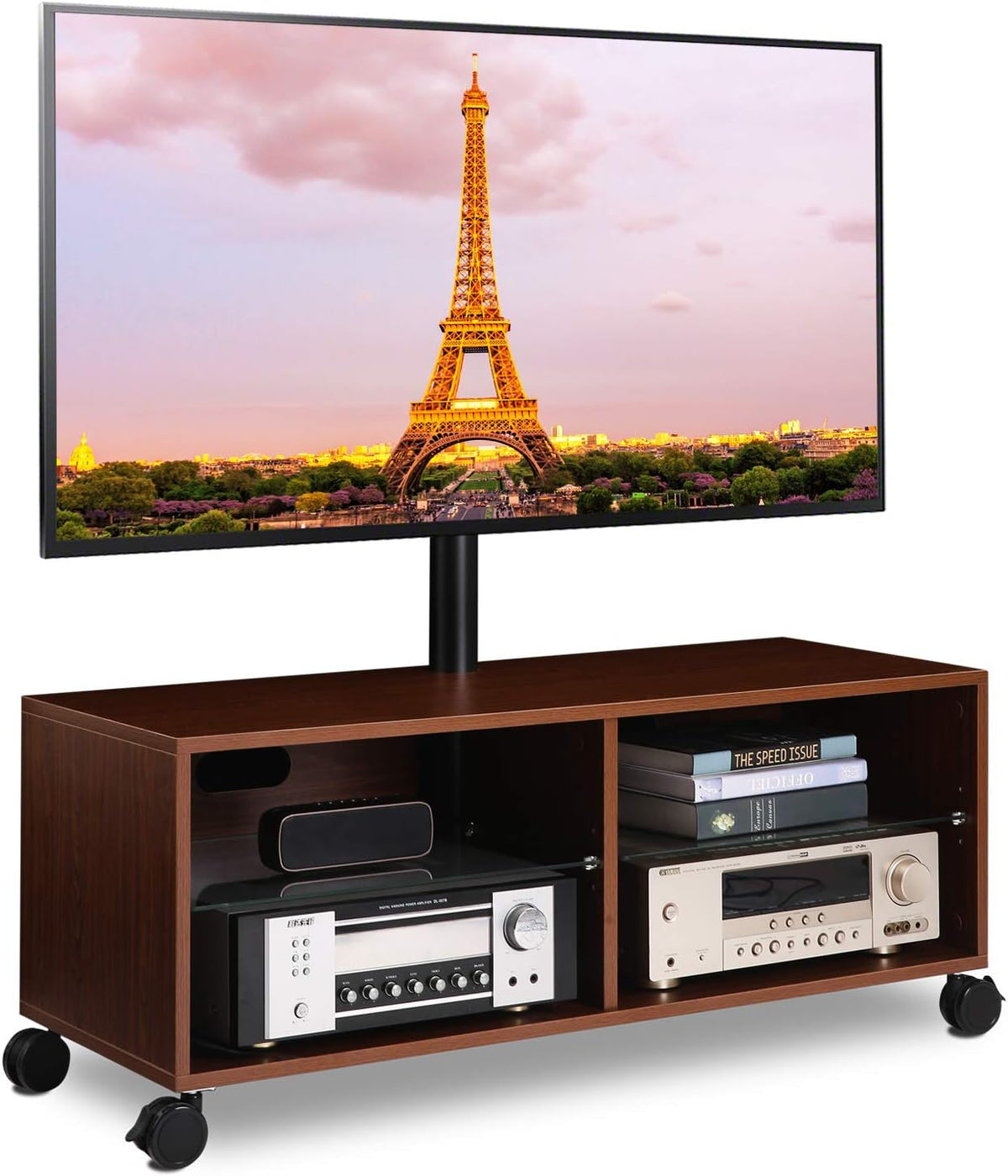 Rolling Wood TV Stand with Swivel Mount and Wheels L631152