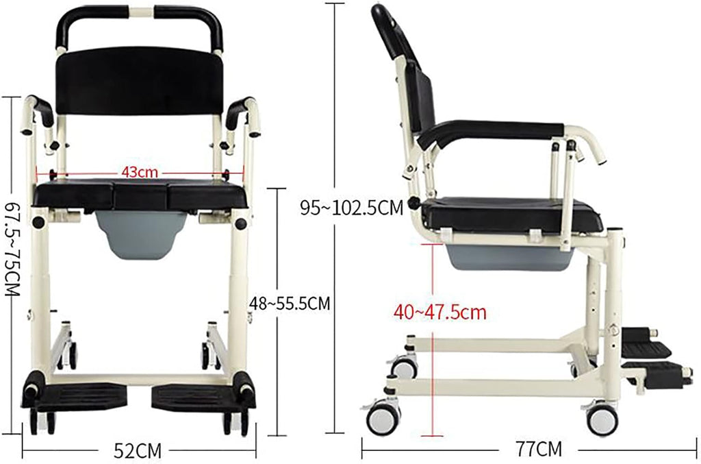 Shower Commode Wheelchair with Lockable Wheels, Drop Arms and Removable Pail, Adjustable Height U3618