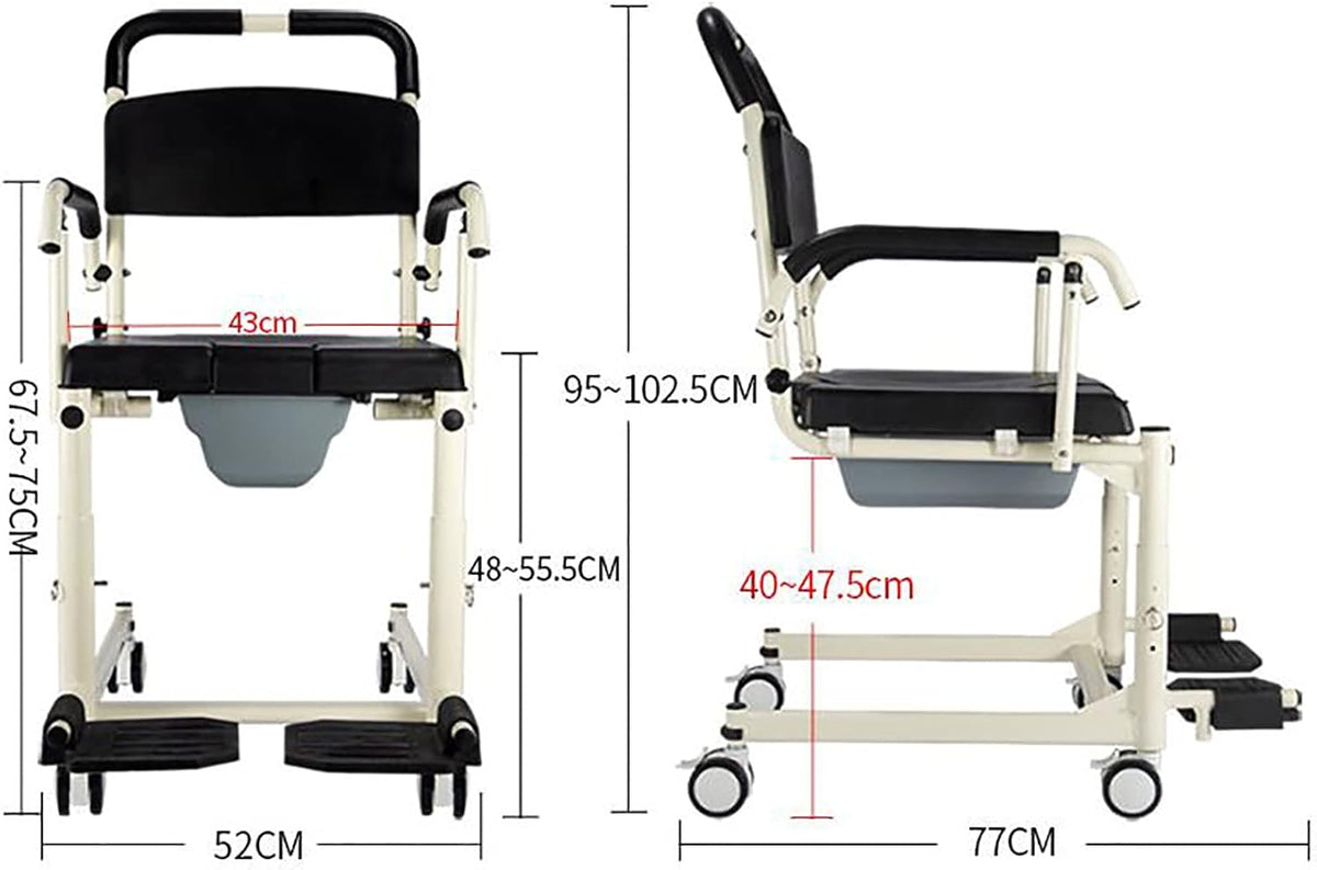 Shower Commode Wheelchair with Lockable Wheels, Drop Arms and Removable Pail, Adjustable Height U3618