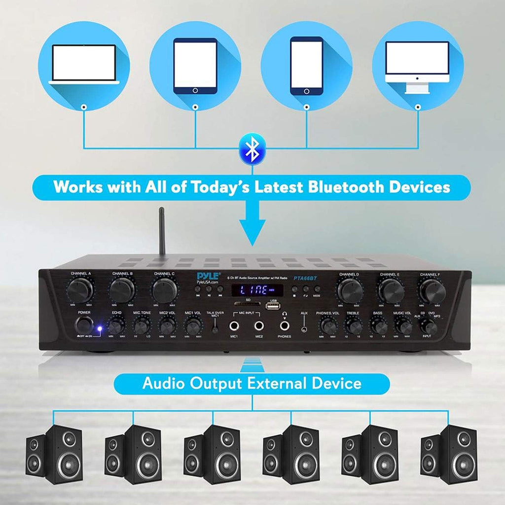Wireless Bluetooth Stereo Receiver Amp, 6 Channel 600Watt T35725