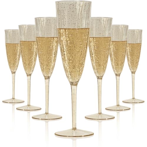 6 Oz Gold Glitter Plastic Champagne Glasses 24 Pack Q147