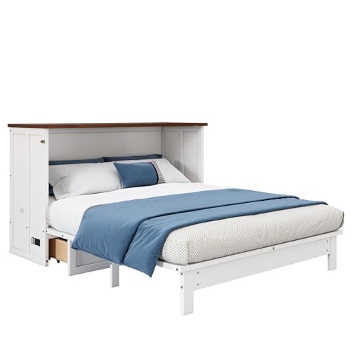 White Walnut Queen Solid Wood Murphy Bed Chest Q326137