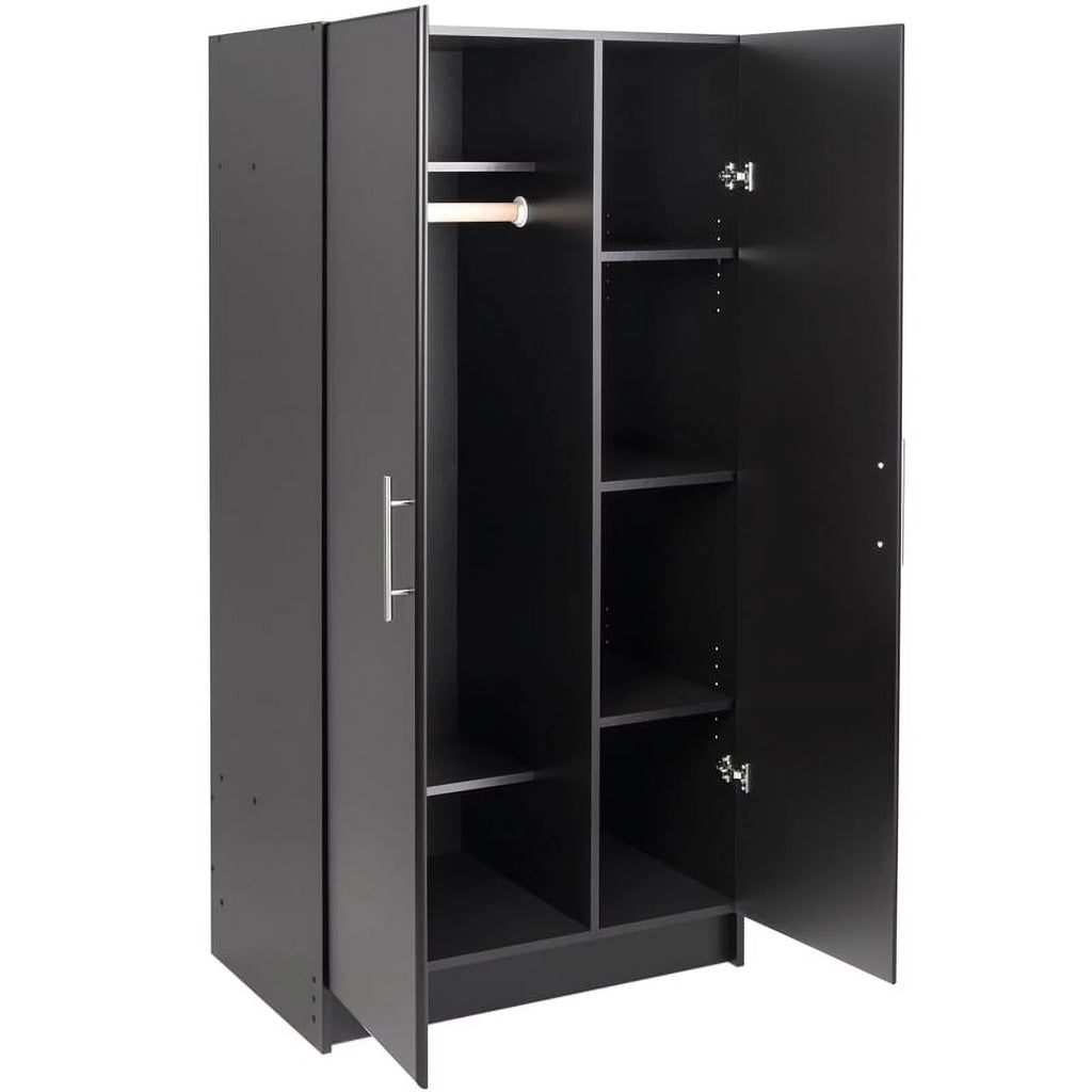 Black Storage Cabinet with Hanging Rail and Shelves W903
