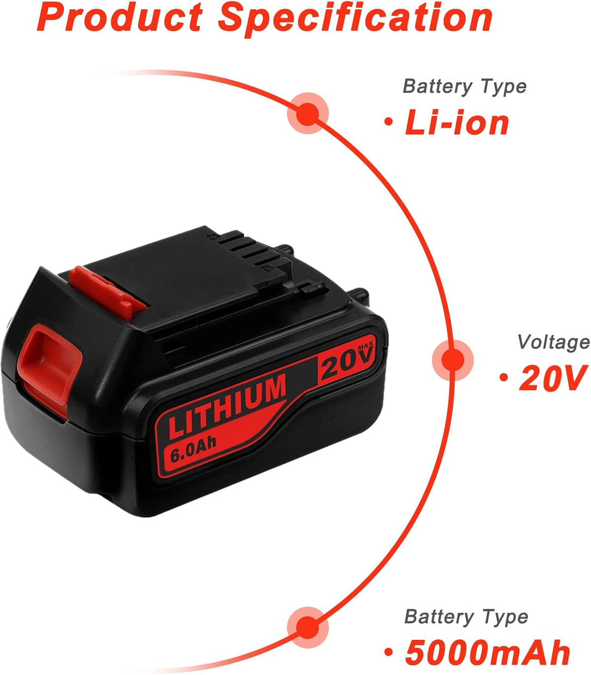 2 Pack 6.0Ah LBXR20 Battery Replacement for Black and Decker 20V Max Lithium Ion Cordless Tool Battery W6876