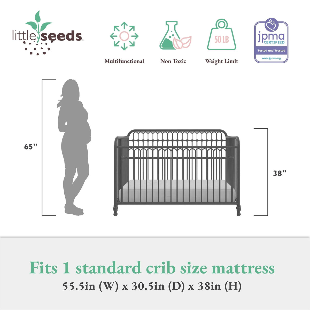 Gray Convertible Metal Crib L97757