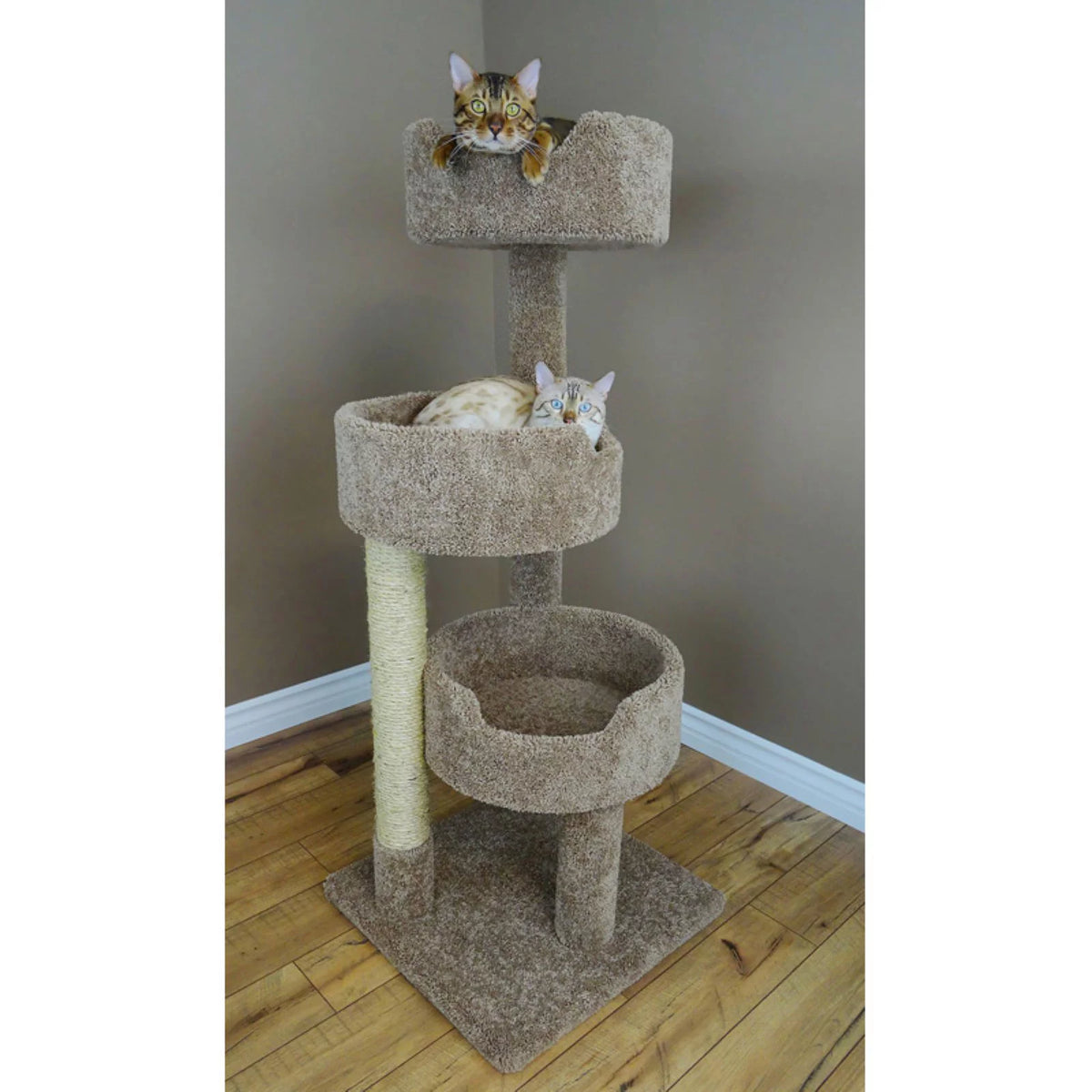 Beige 52-in Cat Tree & Condo Scratching Post Tower Z31798