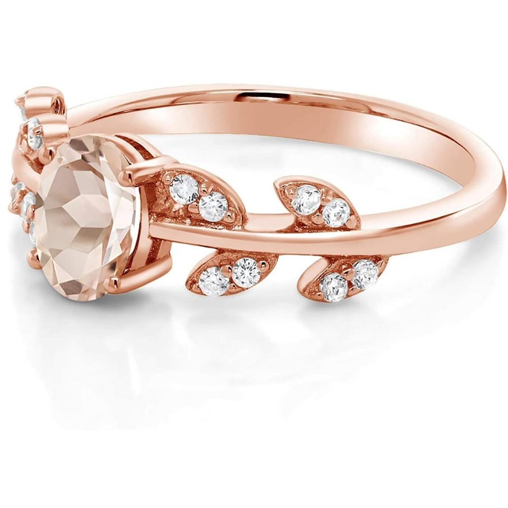 1 Ct Oval Morganite & Diamond Vine Ring in 14k Rose Gold J567