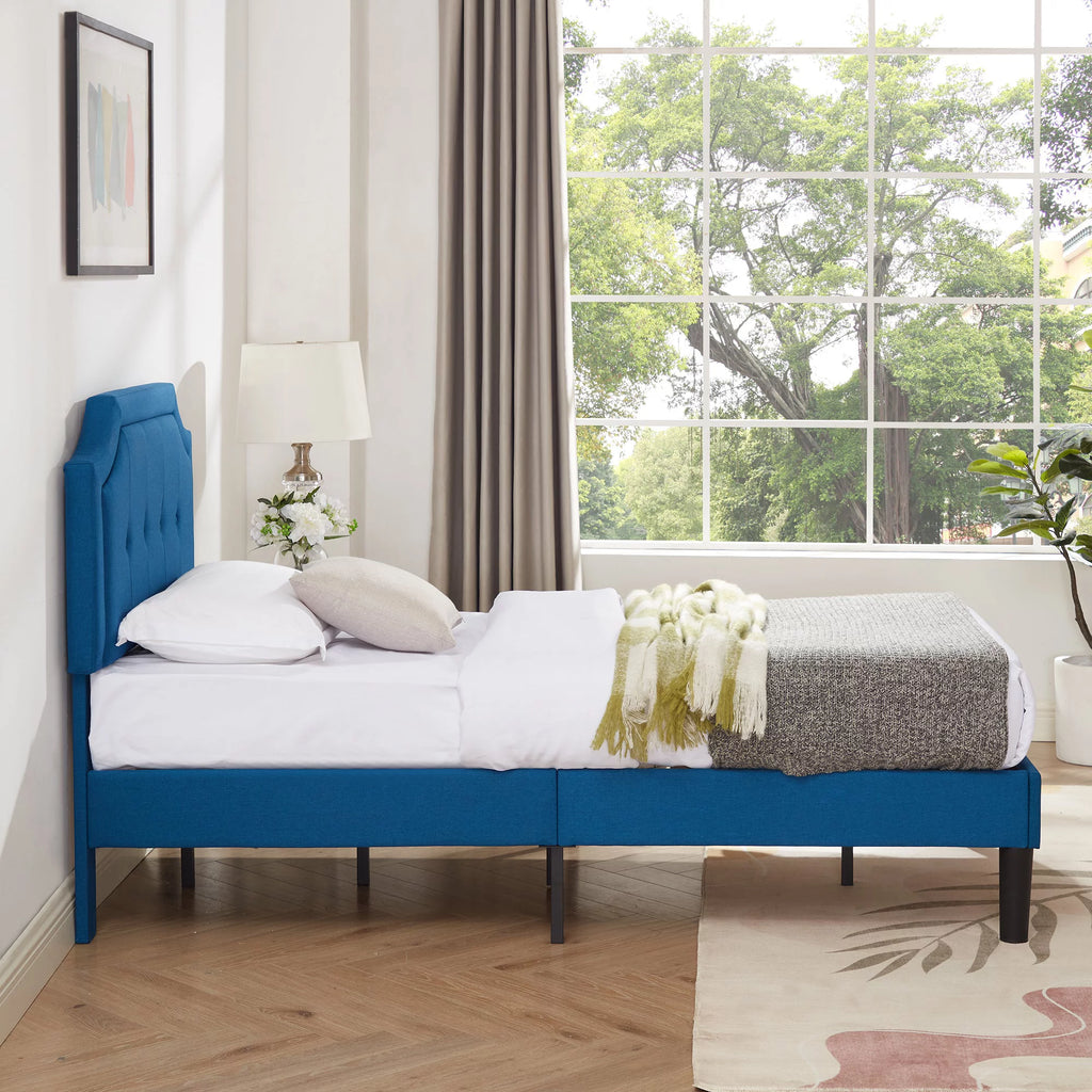 Twin Upholstered Platform Bed Frame with Adjustable Headboard U876693