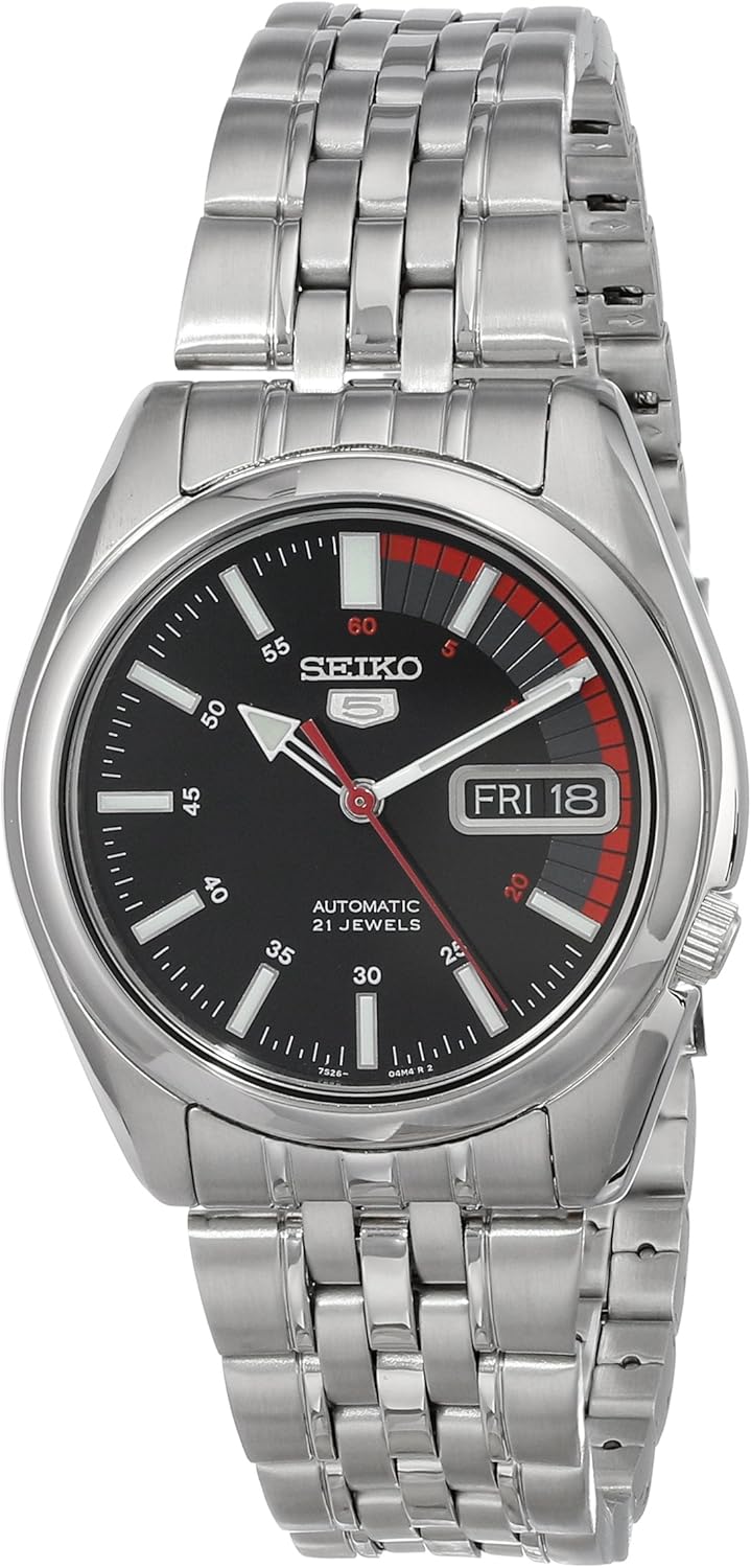 Automatic Watch with Black Dial, Day/Date Calendar, Luminous Hands, Stainless Steel Case & Bracelet K27181