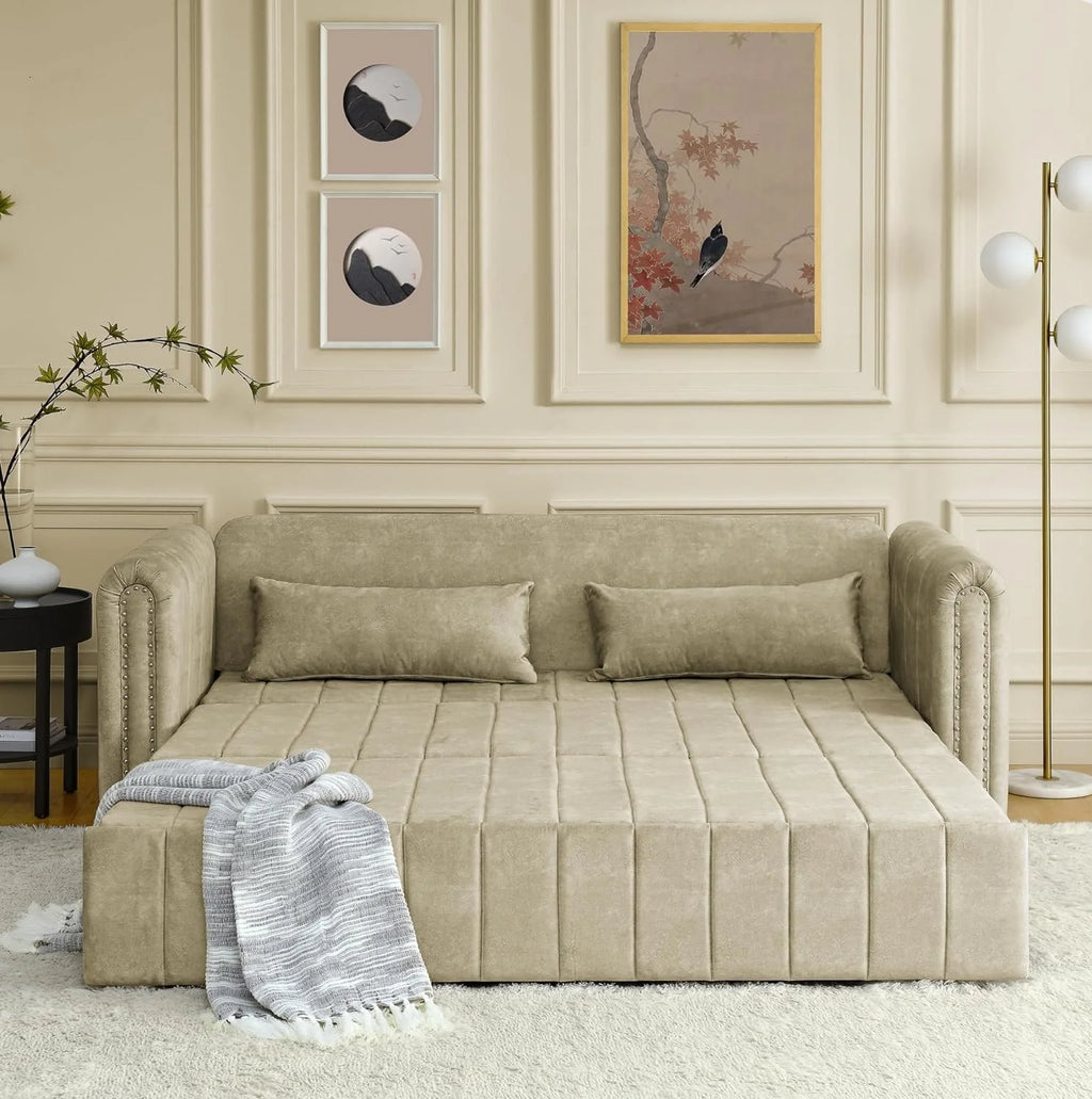 Black 3-in-1 Convertible Sleeper Sofa Bed with Two Drawers and Two Pillows L4878