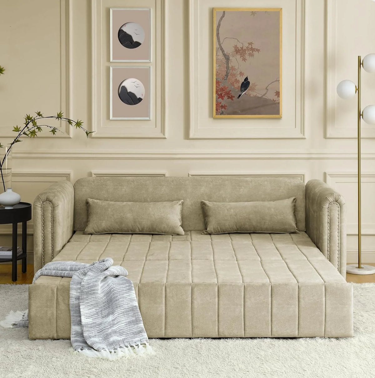 Black 3-in-1 Convertible Sleeper Sofa Bed with Two Drawers and Two Pillows L4878