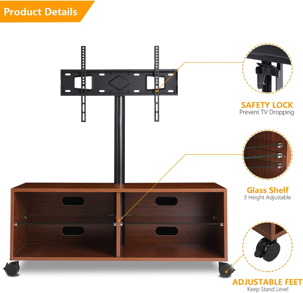 Rolling Wood TV Stand with Swivel Mount and Wheels L631152