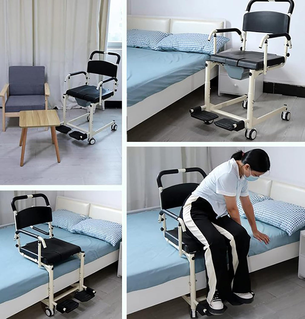 Shower Commode Wheelchair with Lockable Wheels, Drop Arms and Removable Pail, Adjustable Height U3618
