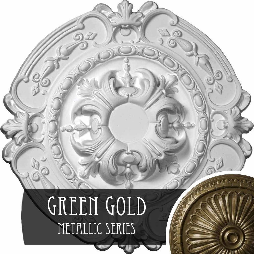 16 3/8 inch x 1 3/4 inch Hand-Painted Green Gold Ceiling Medallion U570