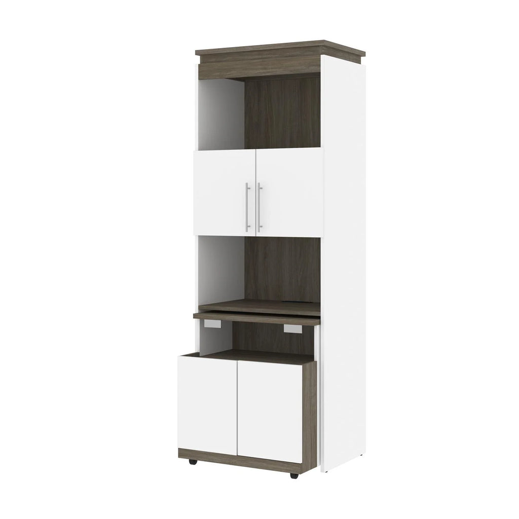 White & Walnut Grey Shelving Unit with Fold-Out Desk X6792