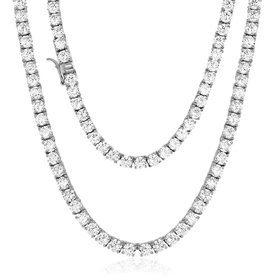 14K White Gold Finish Tennis Chain Necklace 24" O11801