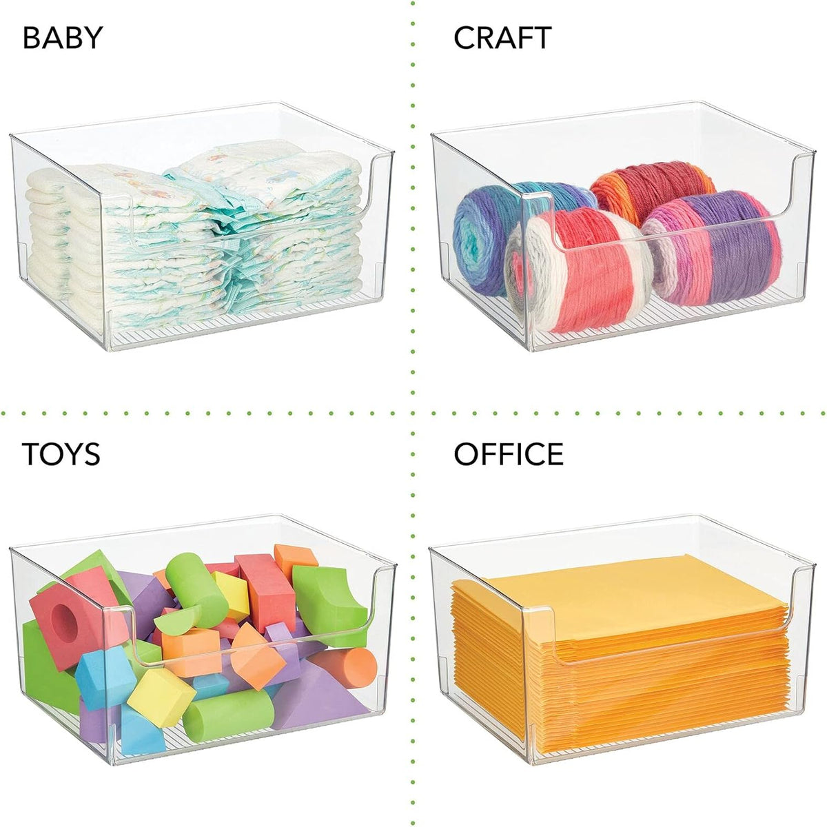 Clear Stackable Open Front Storage Organizer Bin Basket 4 Pack U683