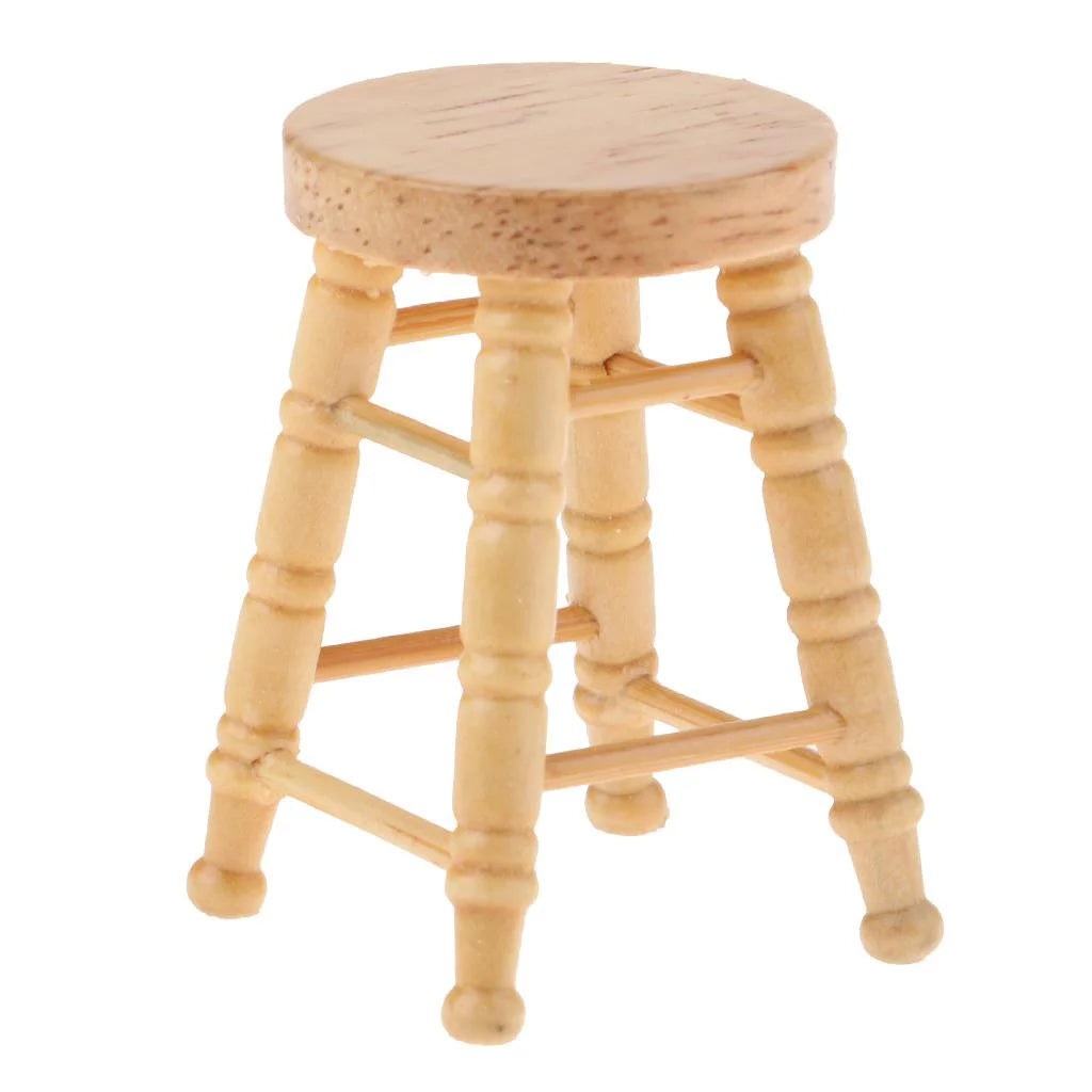 1/12 Wooden Unpainted Round Bar Stool Model D1050