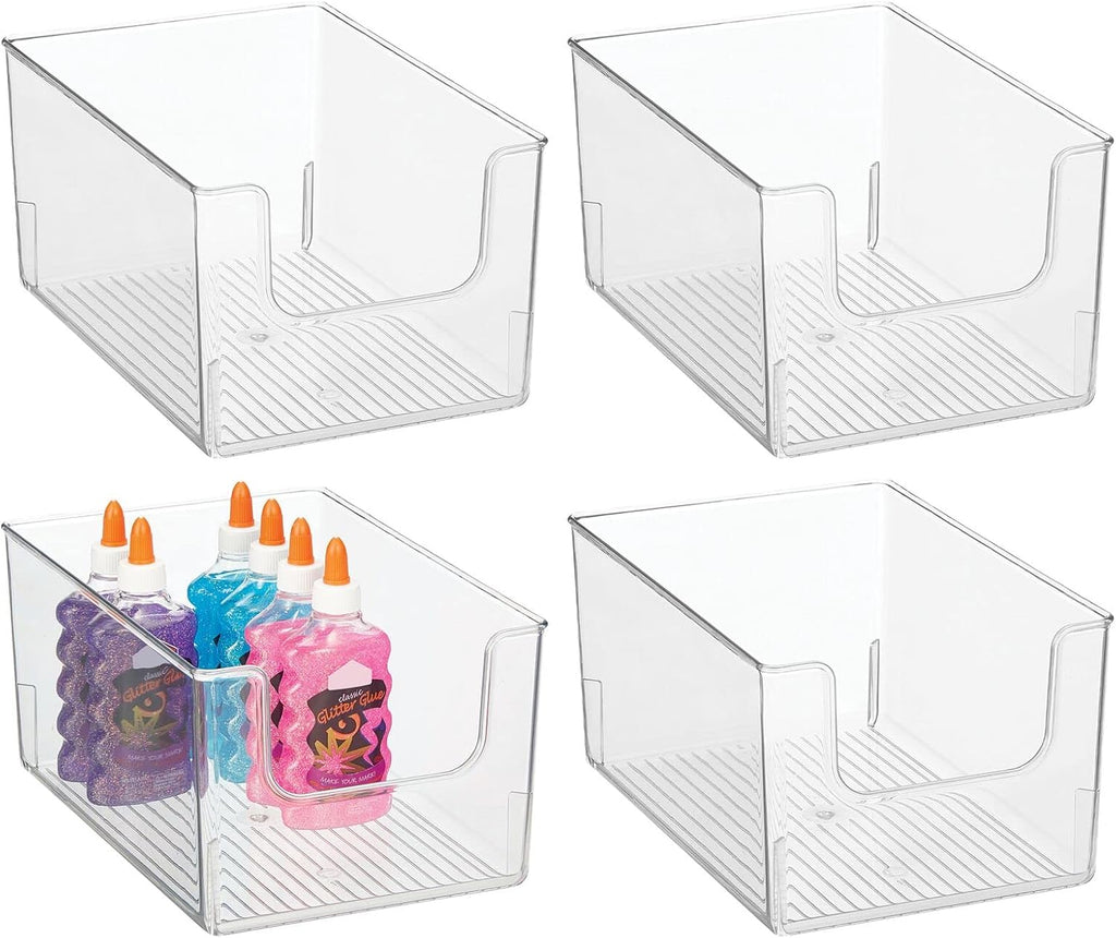 Clear Stackable Open Front Storage Organizer Bin Basket 4 Pack U683