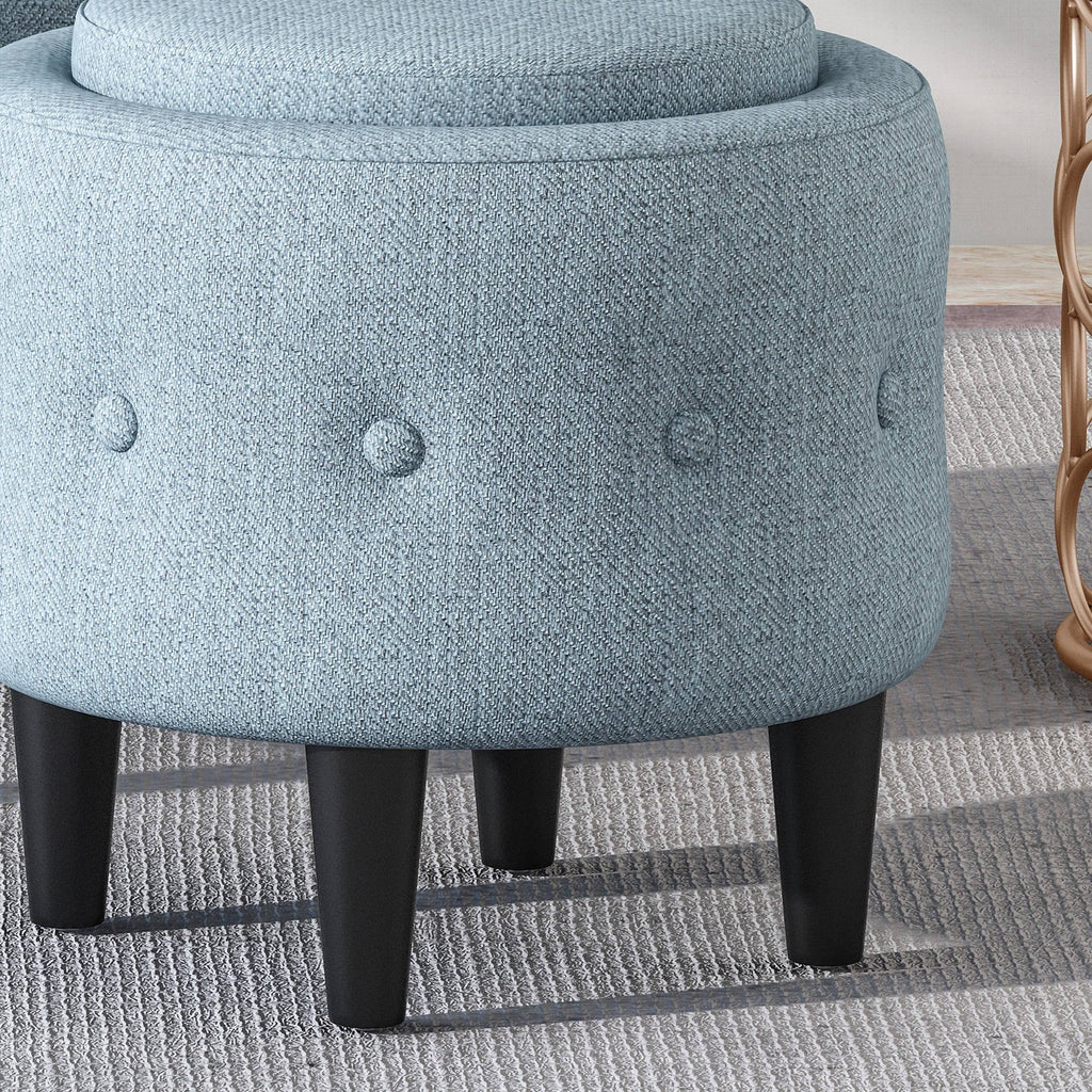 Petite Tufted Fabric Chair and Ottoman Set, Light Blue and Dark Brown Q2045