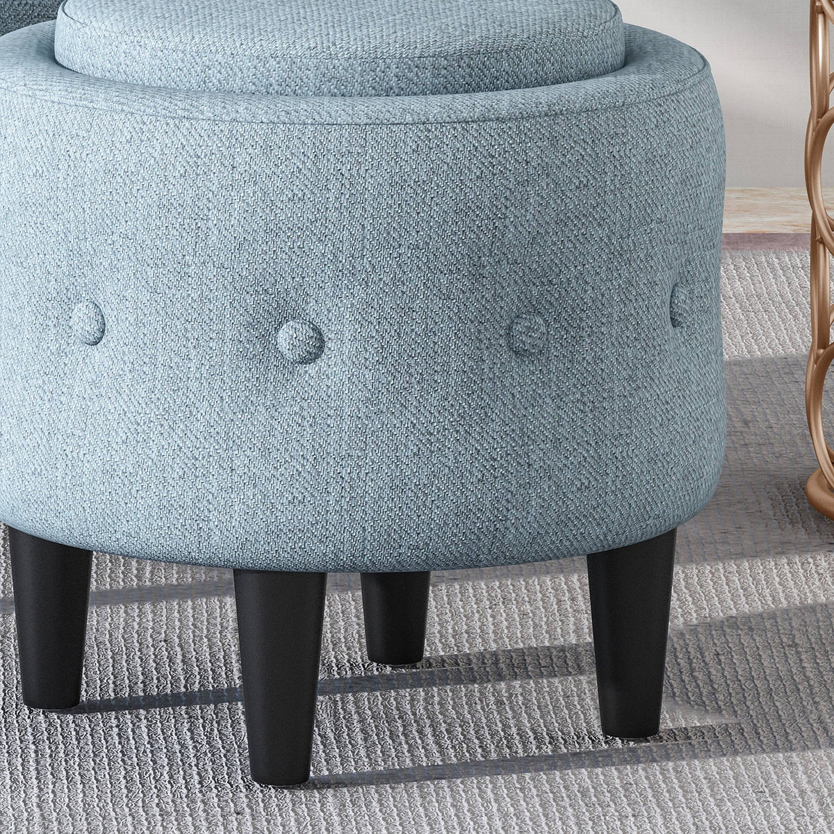 Petite Tufted Fabric Chair and Ottoman Set, Light Blue and Dark Brown Q2045
