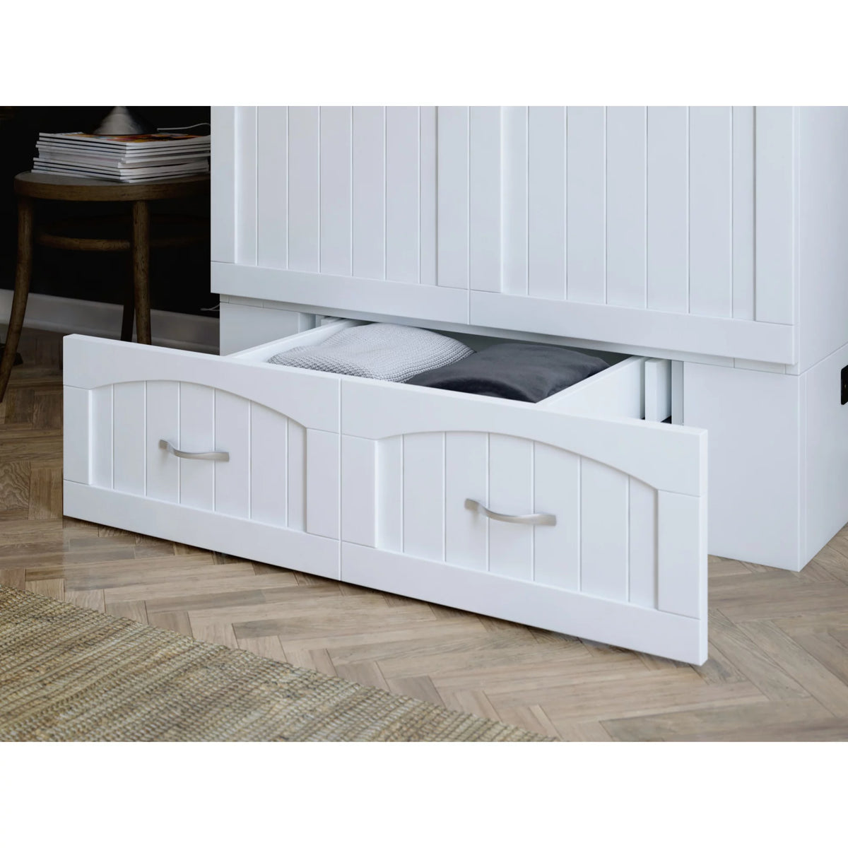 White Murphy Bed Chest with Charging Station F92832