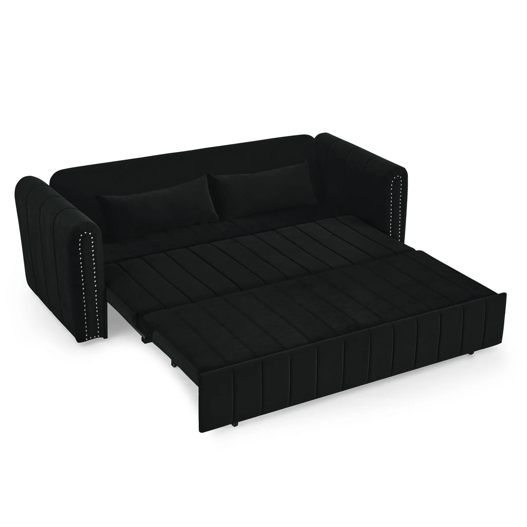 Black 3-in-1 Convertible Sleeper Sofa Bed with Two Drawers and Two Pillows L4878