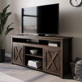 Modern Barn Door Wood Electric Fireplace TV Stand with Two Open Shelves and Cabinets Q31997