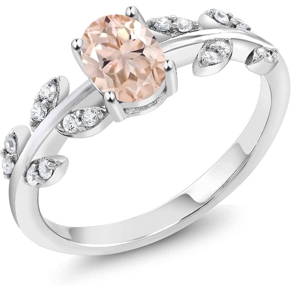 1 Ct Oval Morganite & Diamond Vine Ring in 14k Rose Gold J567