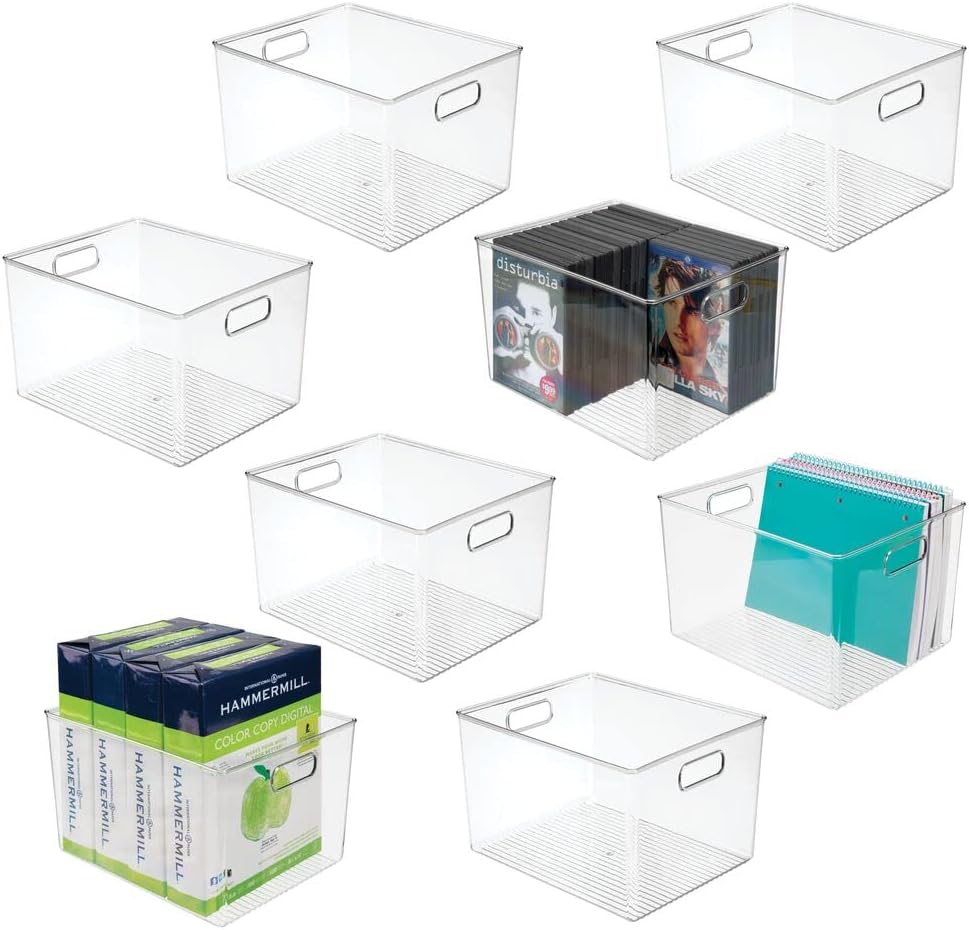 Clear Stackable Plastic Storage Organizer Bin with Handle 8 Pack G25938