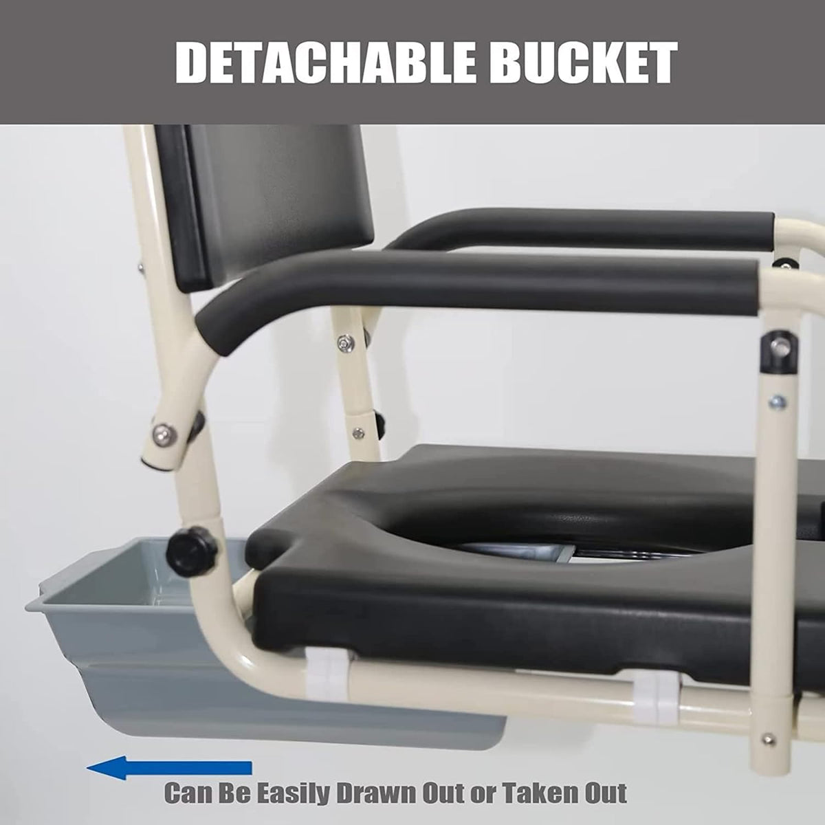 Shower Commode Wheelchair with Lockable Wheels, Drop Arms and Removable Pail, Adjustable Height U3618