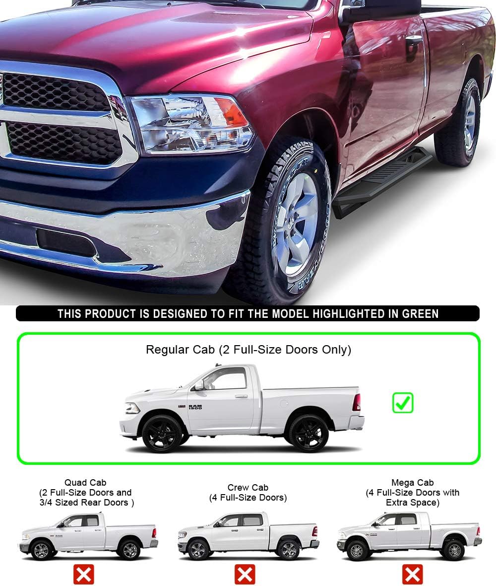 Aluminum Running Boards for Dodge Ram 1500 2009-2018 Regular Cab & Ram 2500 3500 2010-2021 K968