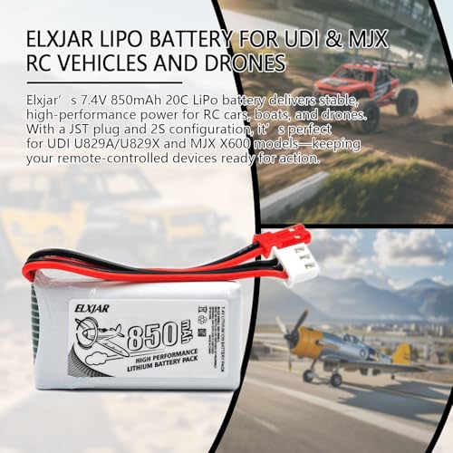 7.4V 850mAh LiPo Battery with JST Plug I1399
