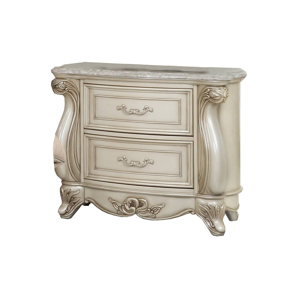 White 2 Drawer Wooden Nightstand with Marble Top I940529