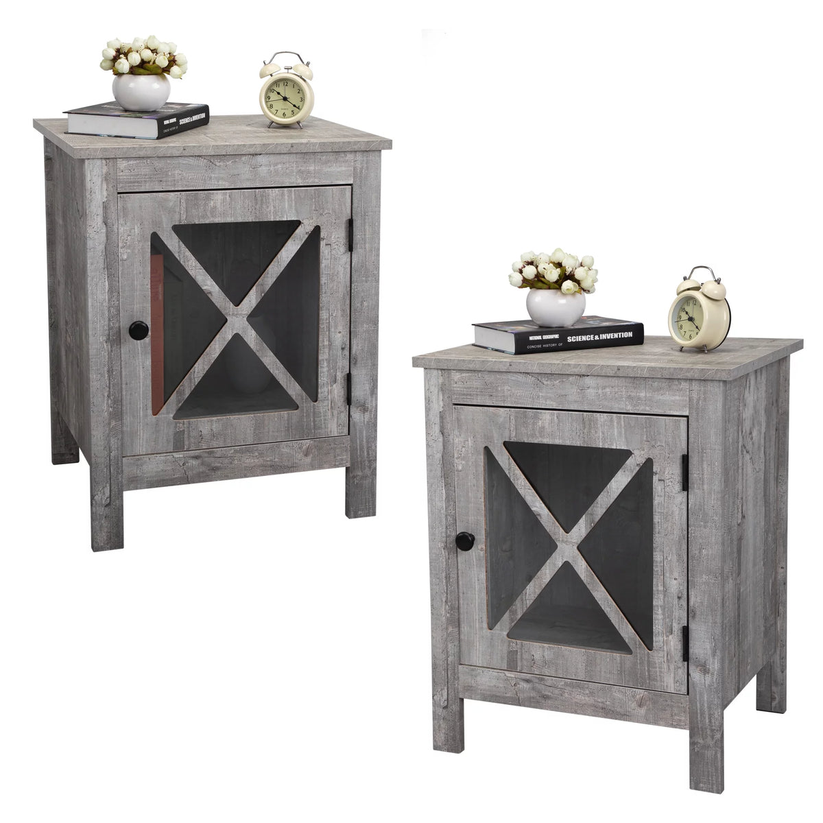 Gray Night Stand with Storage and Door L1151