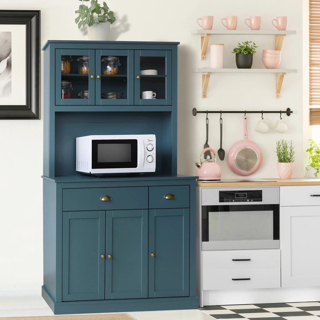 71'' Blue Pantry Cabinet with Glass Doors X55488