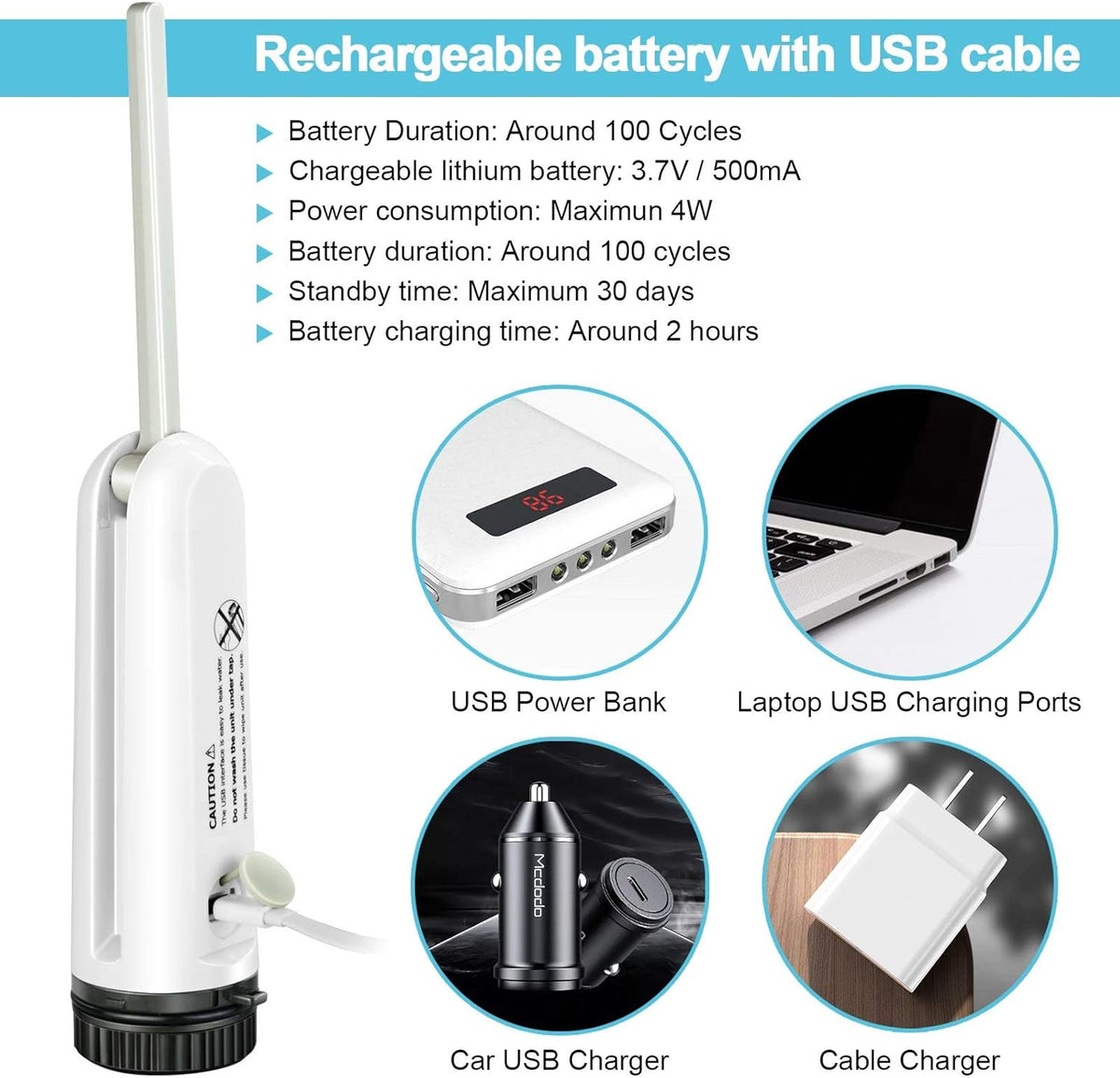 Portable Travel Bidet Electric Mini Atomizer with USB Cable Charging, Pack of 2 B1718