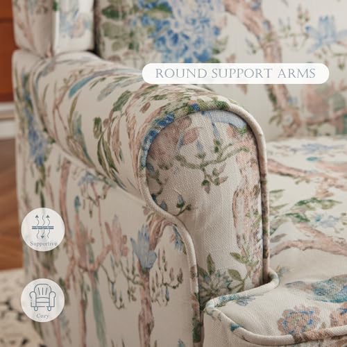 Blue Floral High Back Upholstered Accent Chair D107