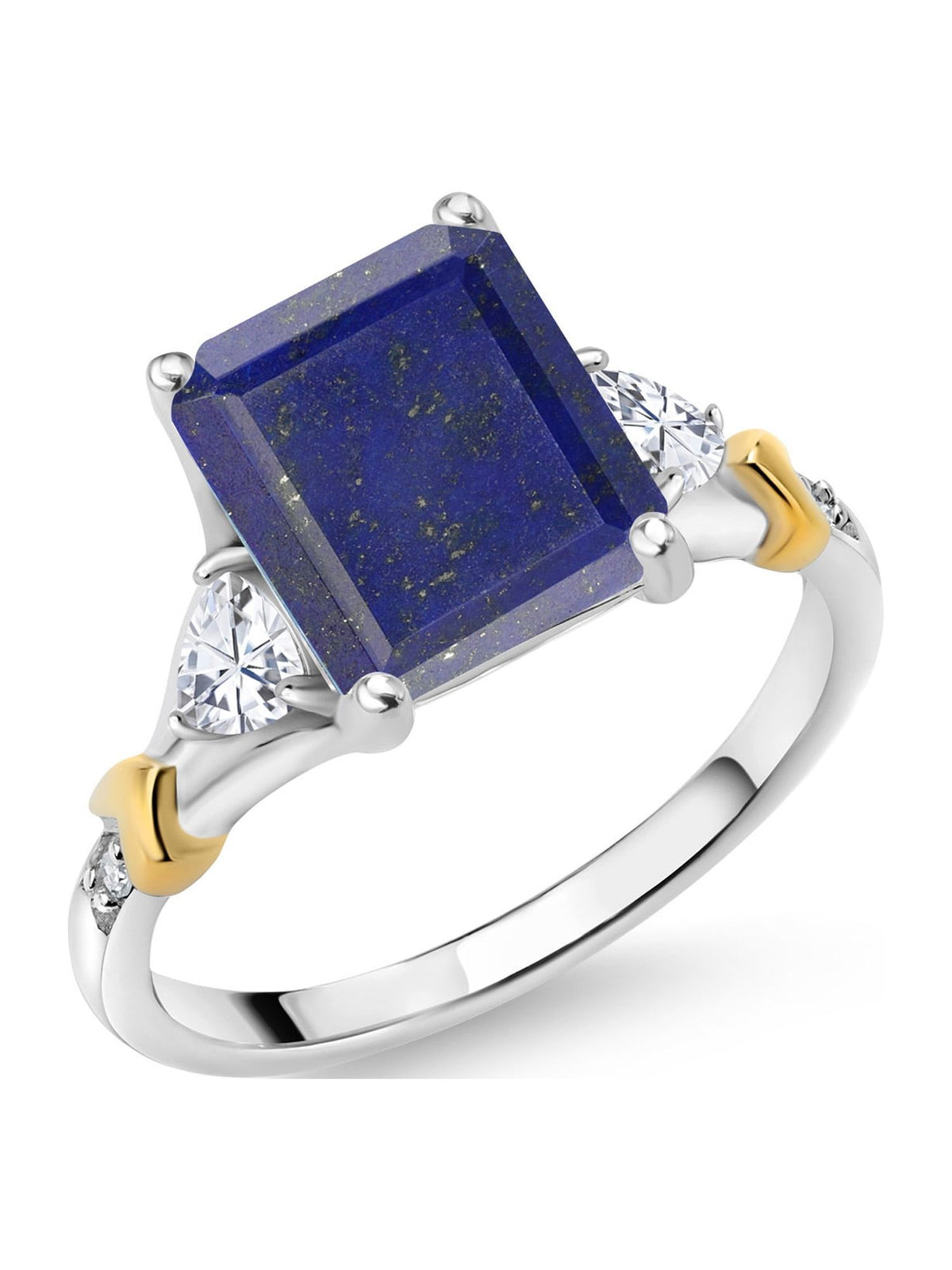 925 Silver 10K Yellow Gold Blue Lapis White Moissanite Diamond Engagement Ring I747208