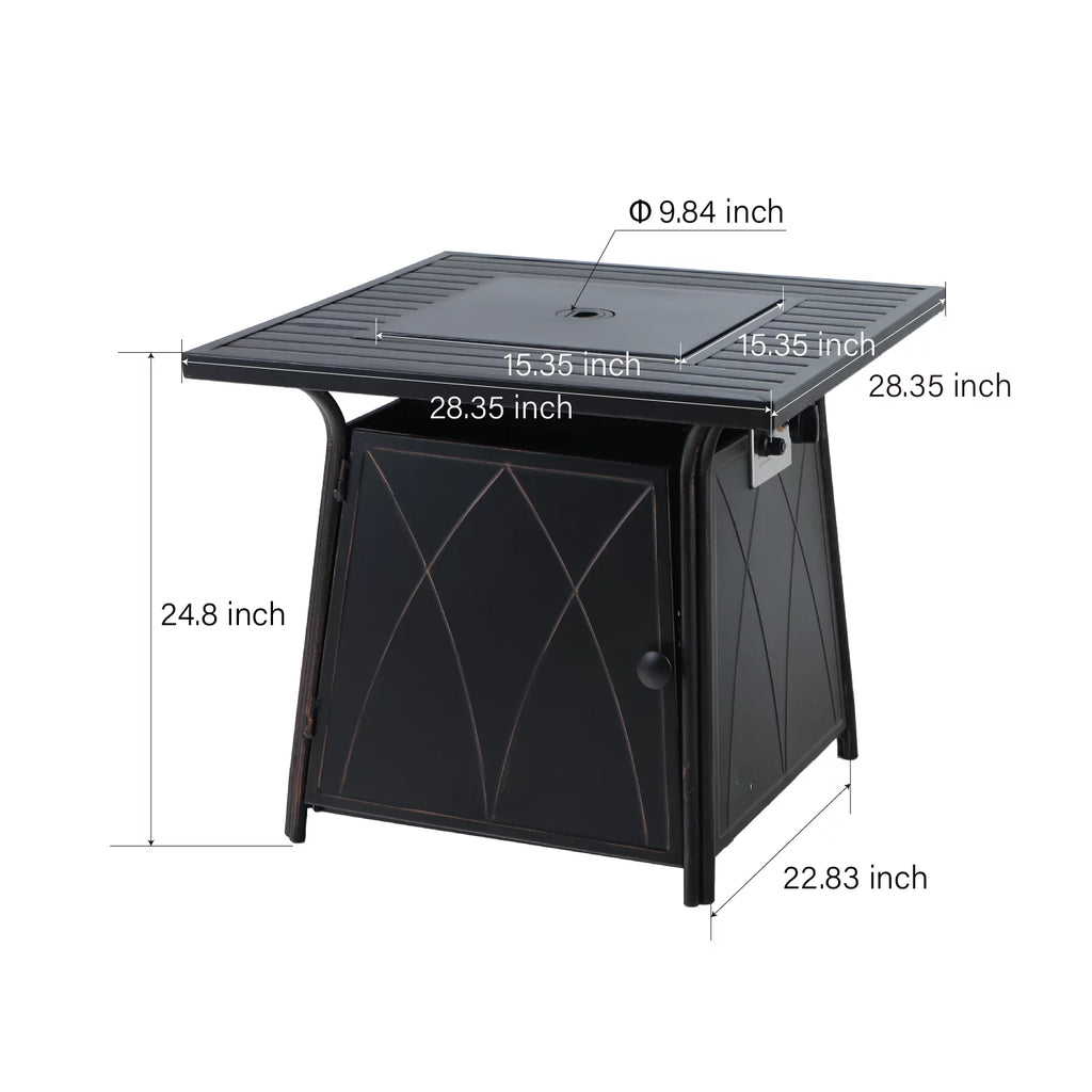 28'' Gas Fire Pit Table with Blue Fire Glass U8565