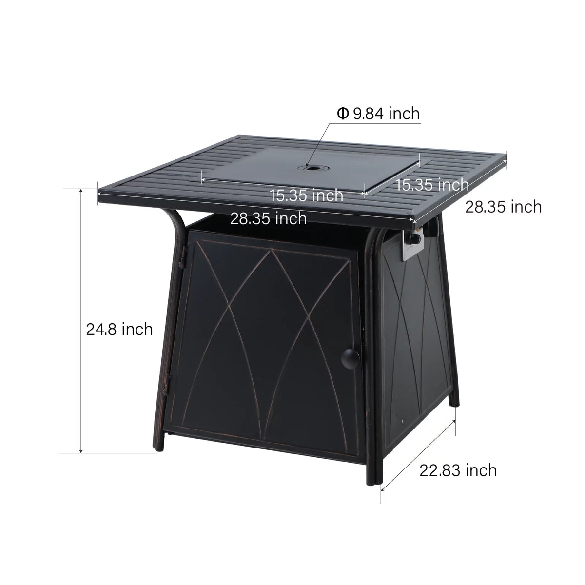 28'' Gas Fire Pit Table with Blue Fire Glass U8565
