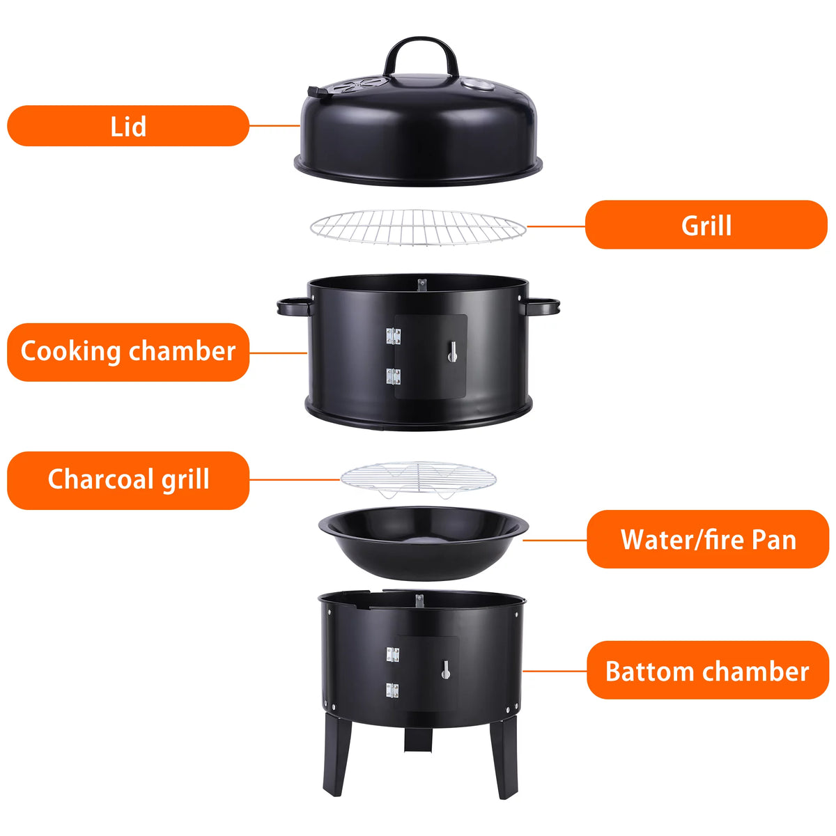 3 in 1 Vertical Charcoal BBQ Smoker Grill L505621