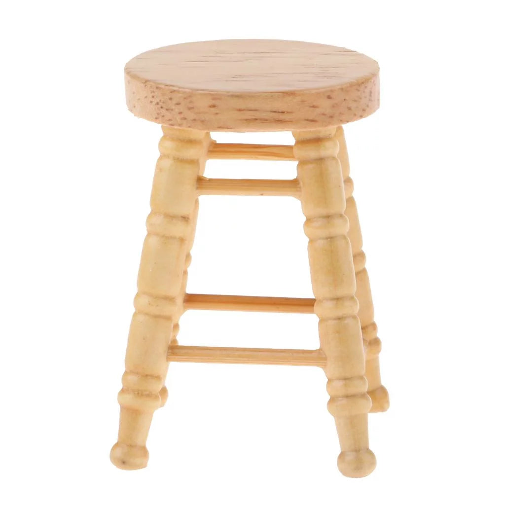 1/12 Wooden Unpainted Round Bar Stool Model D1050
