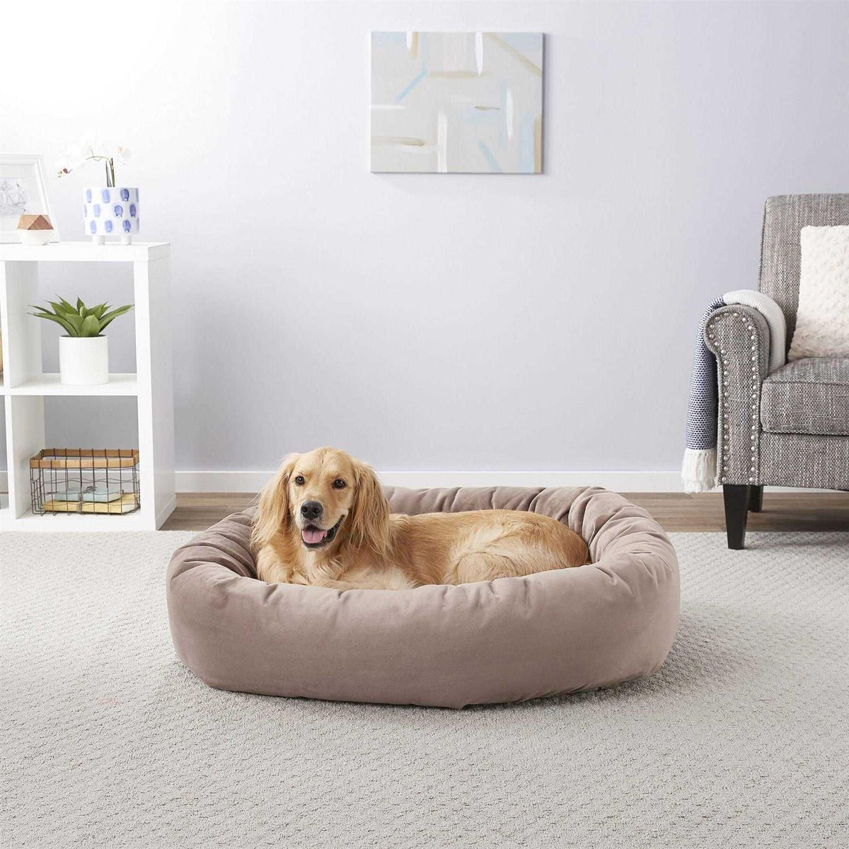 Velvet Round Bolster Dog Bed R739