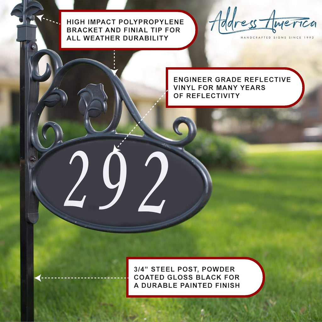 Handcrafted Double-Sided Reflective Address Sign with Pole F2903