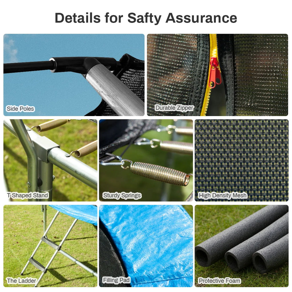 12' Round Backyard Trampoline with Safety Enclosure and Basketball Hoop L130